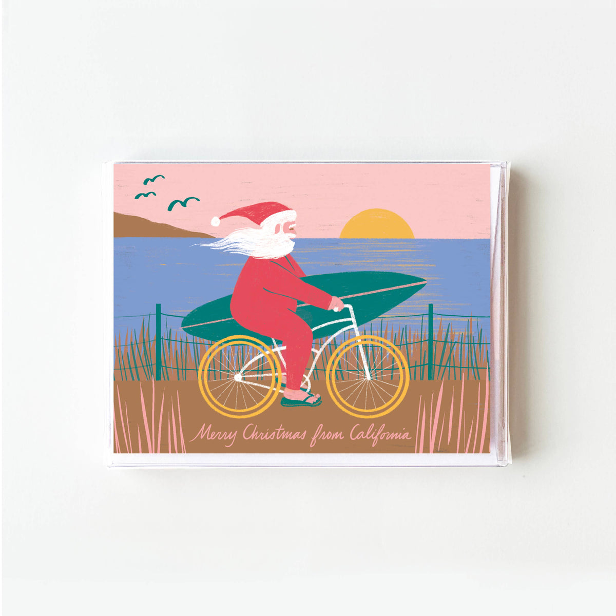 California Biking Surfer Santa Christmas Cards - Boxed Set