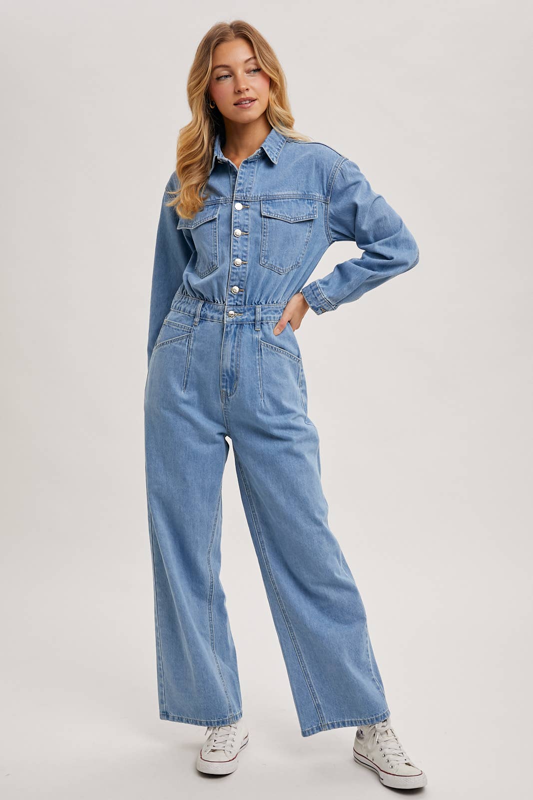 La Brea Denim Straight Leg Jumpsuit / L