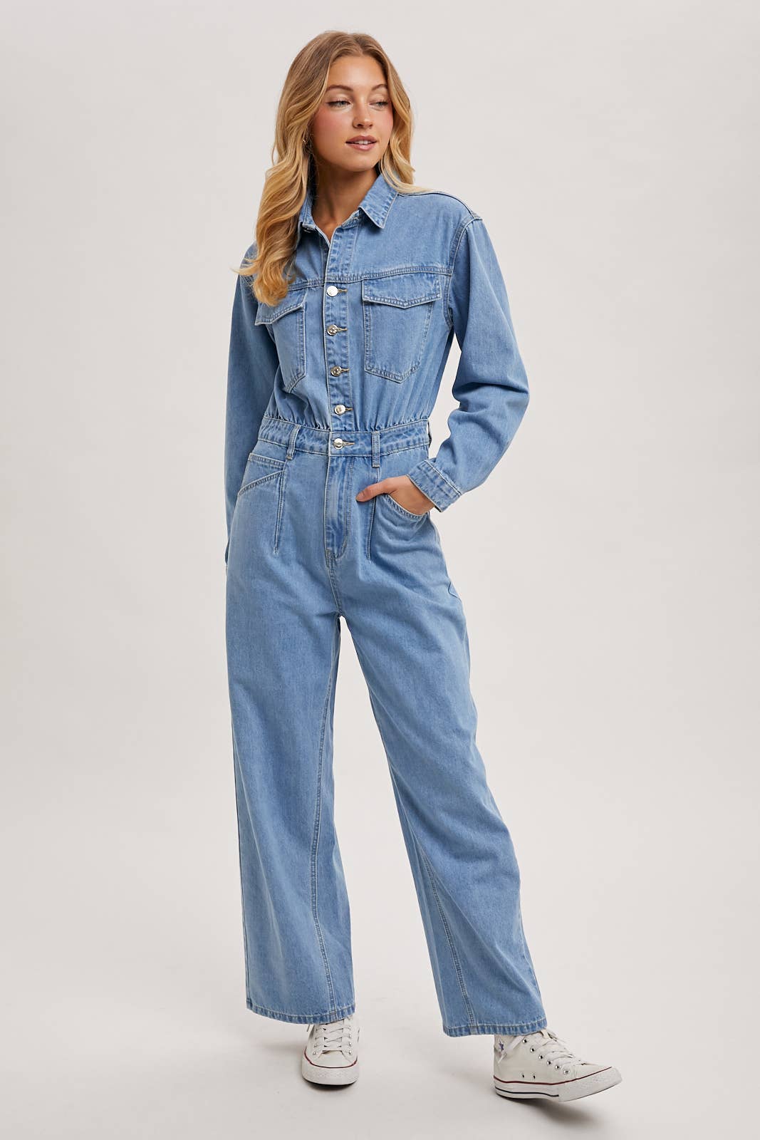 La Brea Denim Straight Leg Jumpsuit / L