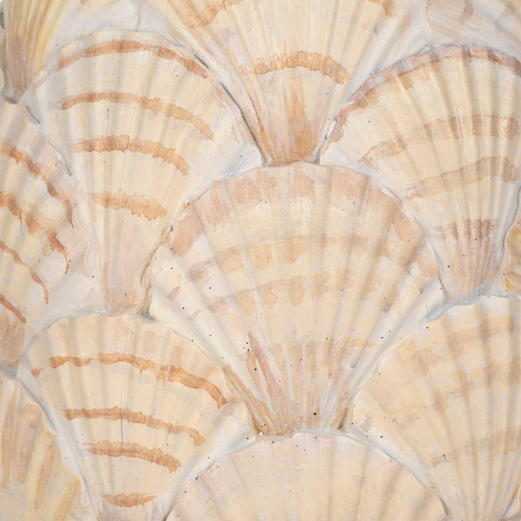 Close-up of a scallop shell with concentric patterns