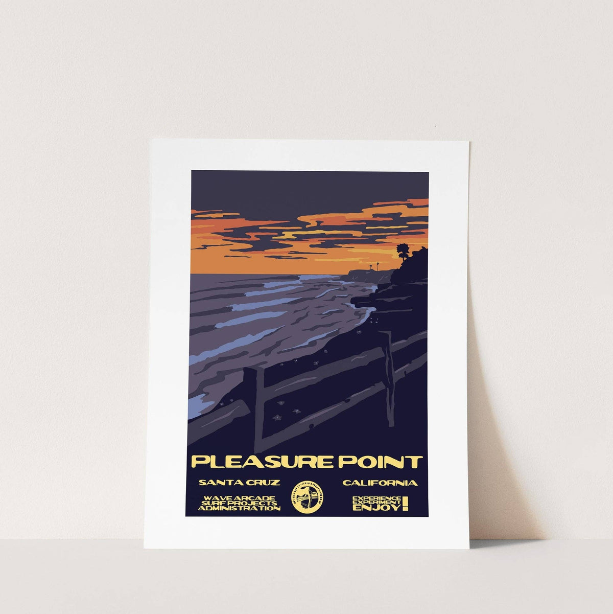 Pleasure Point WPA Surf Poster | Vintage Santa Cruz Travel Poster Art Print: Unframed / 8x10