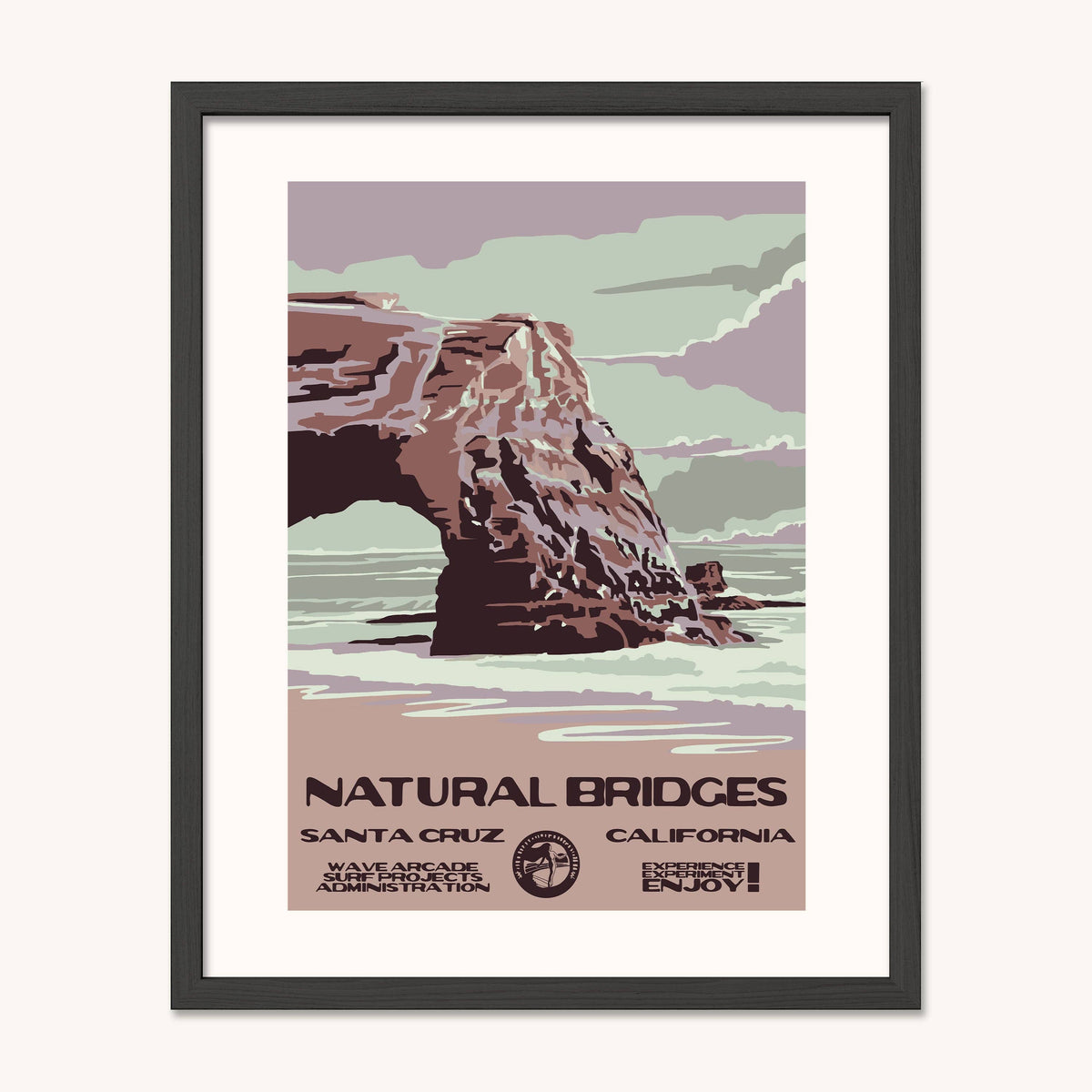 Natural Bridges WPA Surf Poster | Vintage Santa Cruz Travel Poster Art Print: Unframed / 8x10