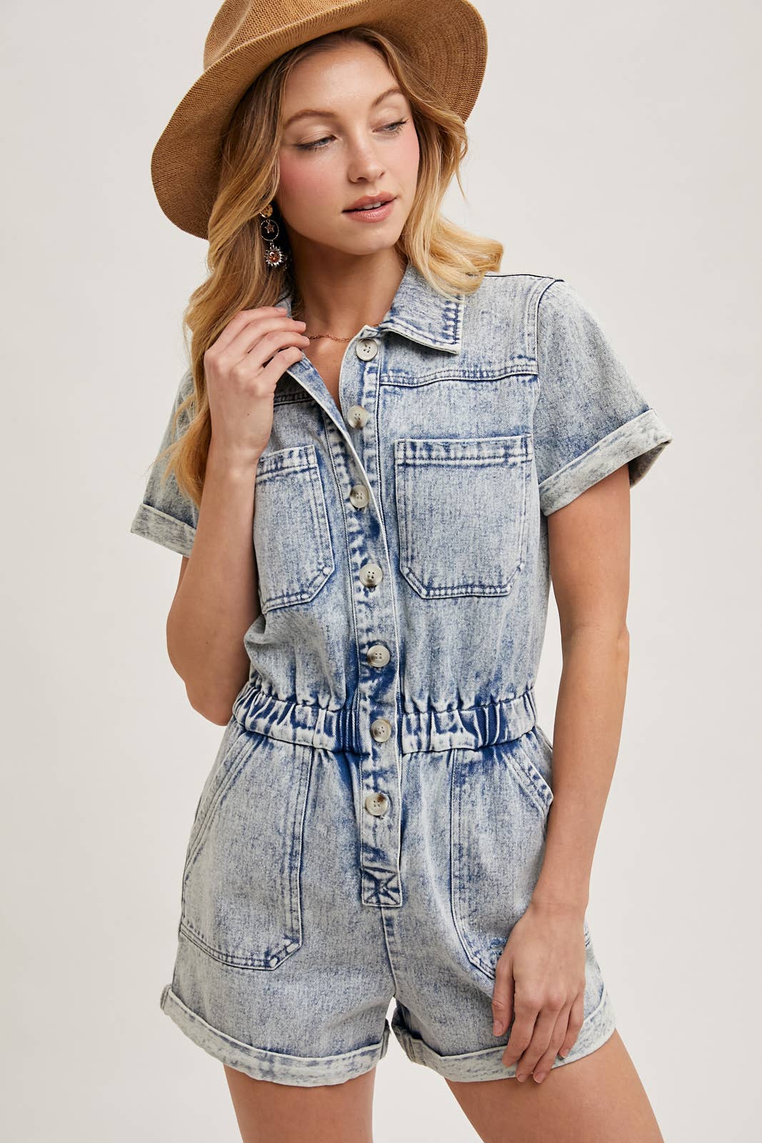 Chelsea Denim Washed Romper / L