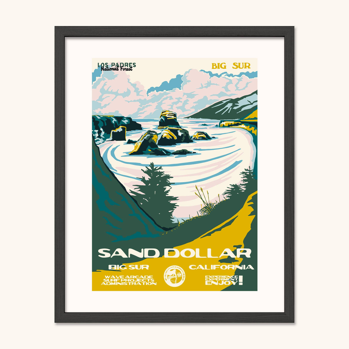Sand Dollar Beach, Big Sur WPA Surf Poster | Vintage Big Sur Travel Poster Art Print: Unframed / 11x14