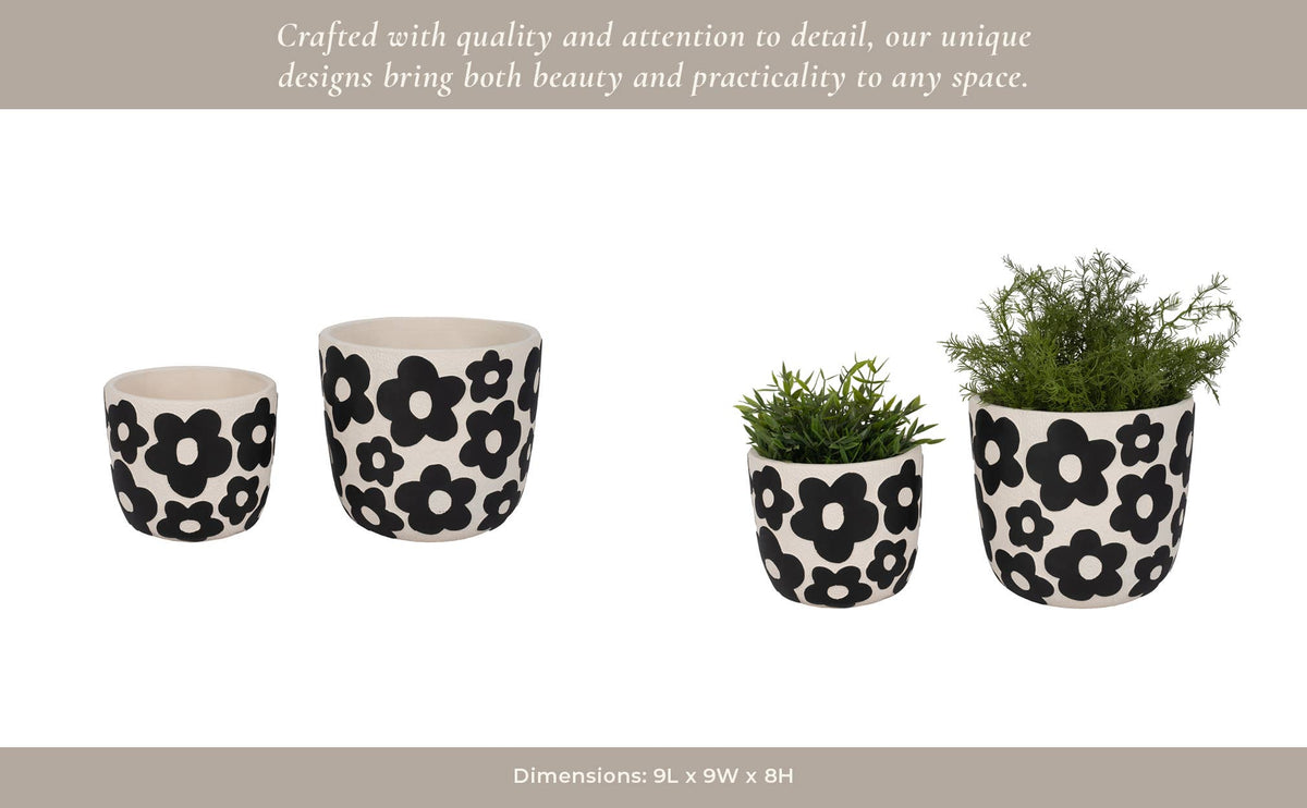 Ceramic Flower Power Planter – Black (9″)