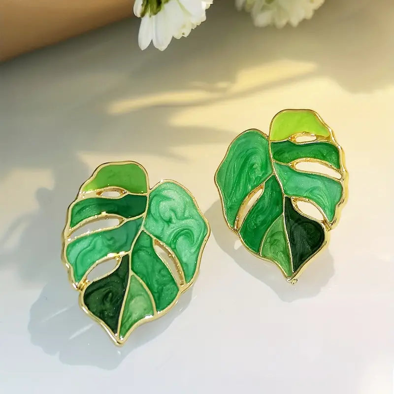 Green Palm Copper Earrings