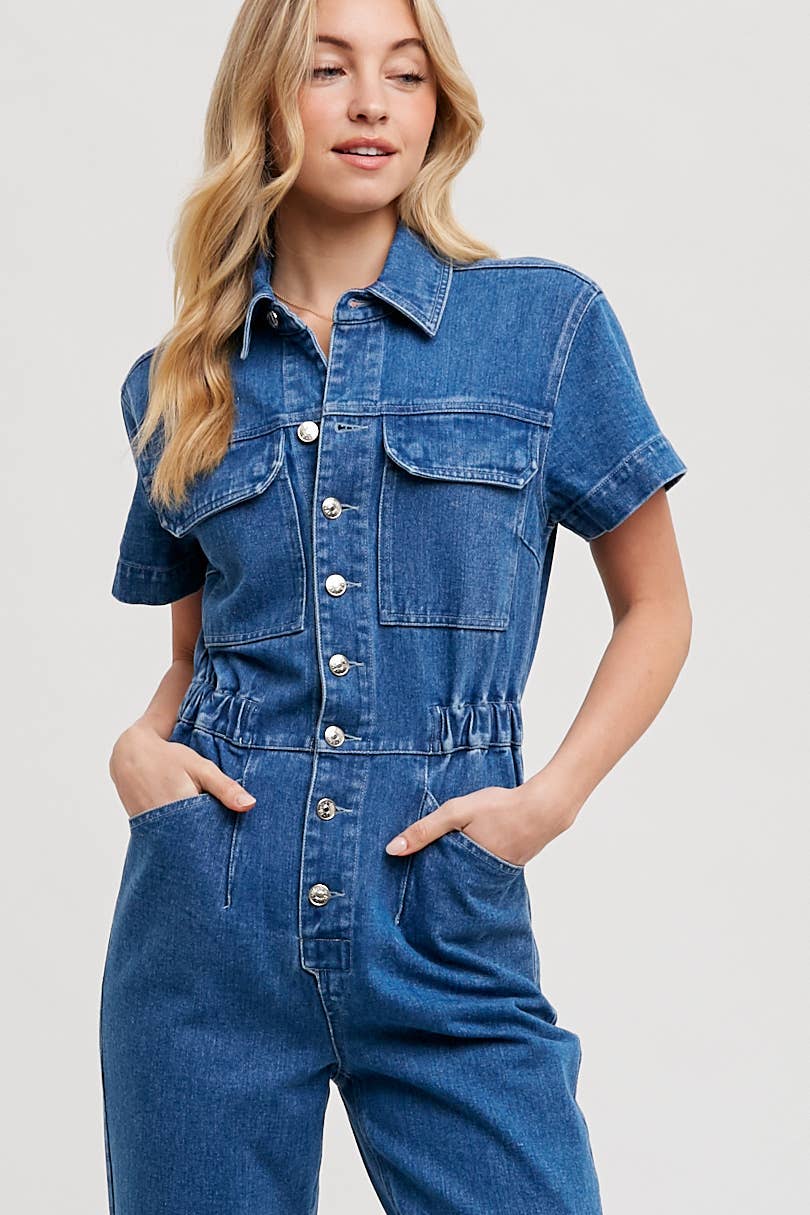 Soquel Denim Tapered Leg Jumpsuit / M