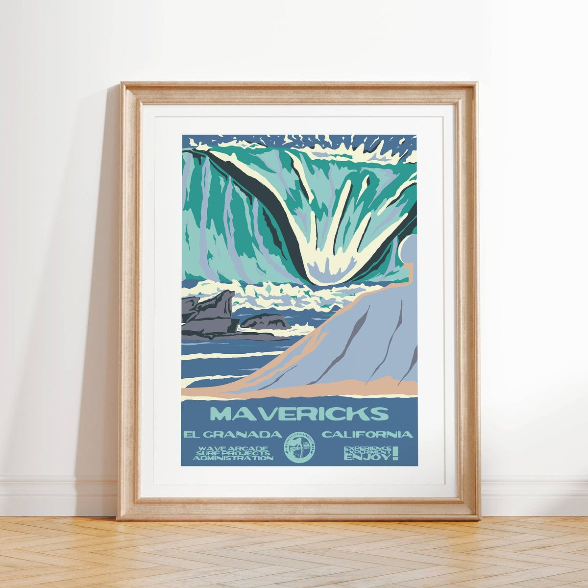 Mavericks WPA Surf Poster | Vintage El Granada Travel Poster Art Print: Unframed / 11x14