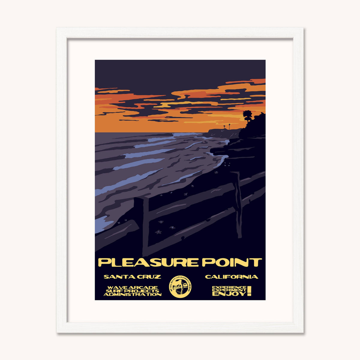 Pleasure Point WPA Surf Poster | Vintage Santa Cruz Travel Poster Art Print: Unframed / 8x10