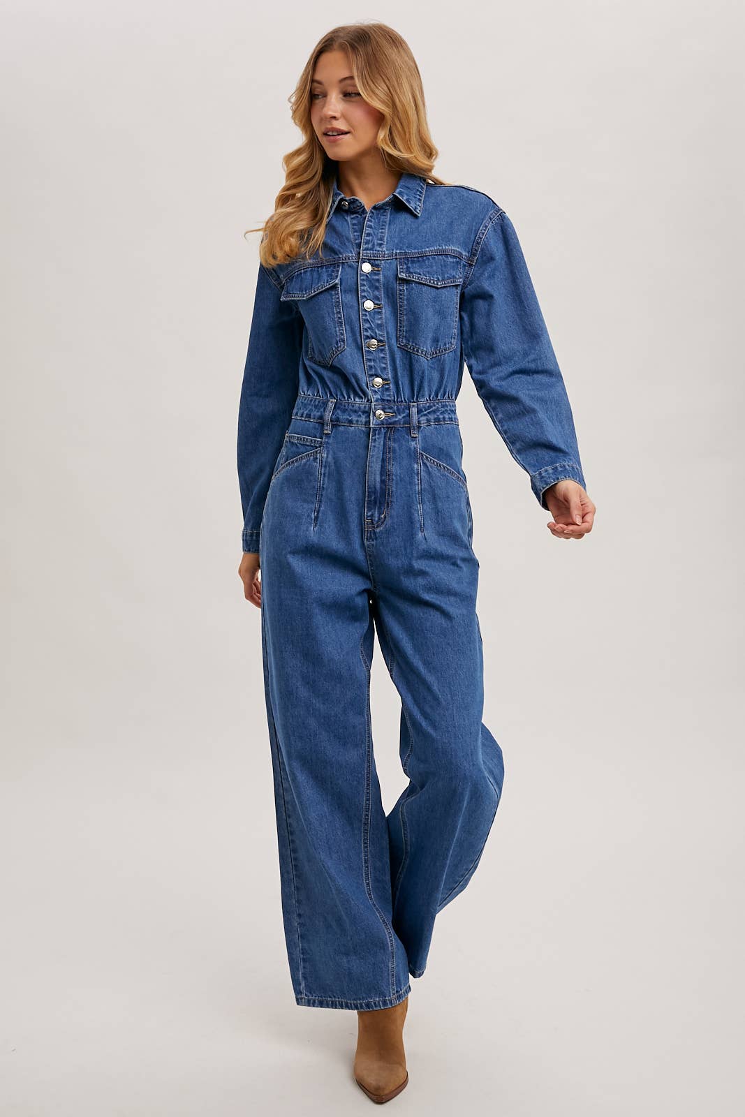 La Brea Denim Straight Leg Jumpsuit / L