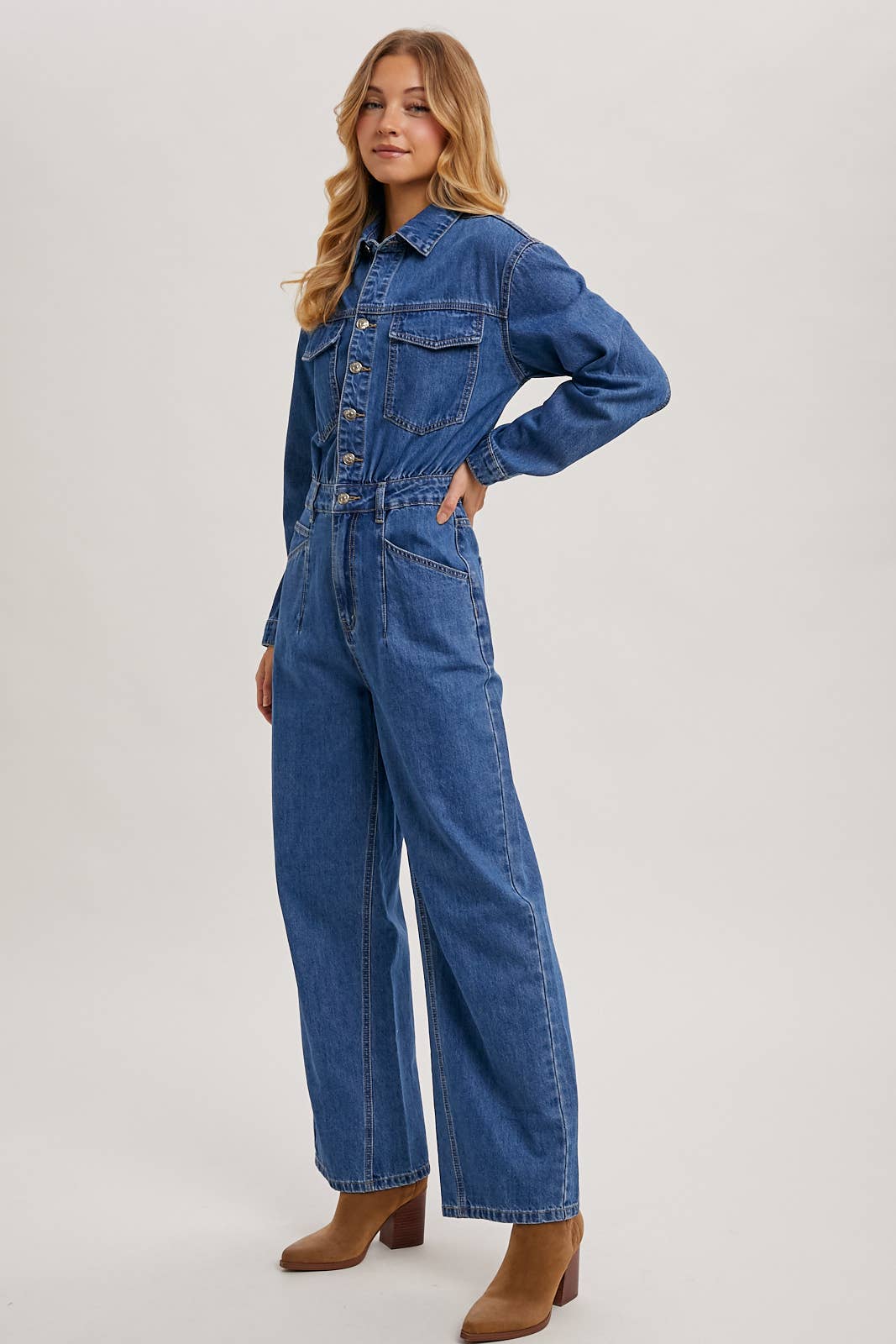La Brea Denim Straight Leg Jumpsuit / L