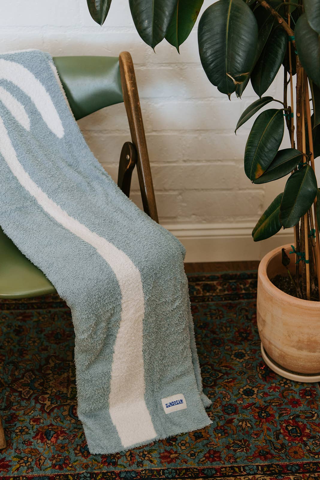 Dancing Palms Plush Throw - Chambray Blue