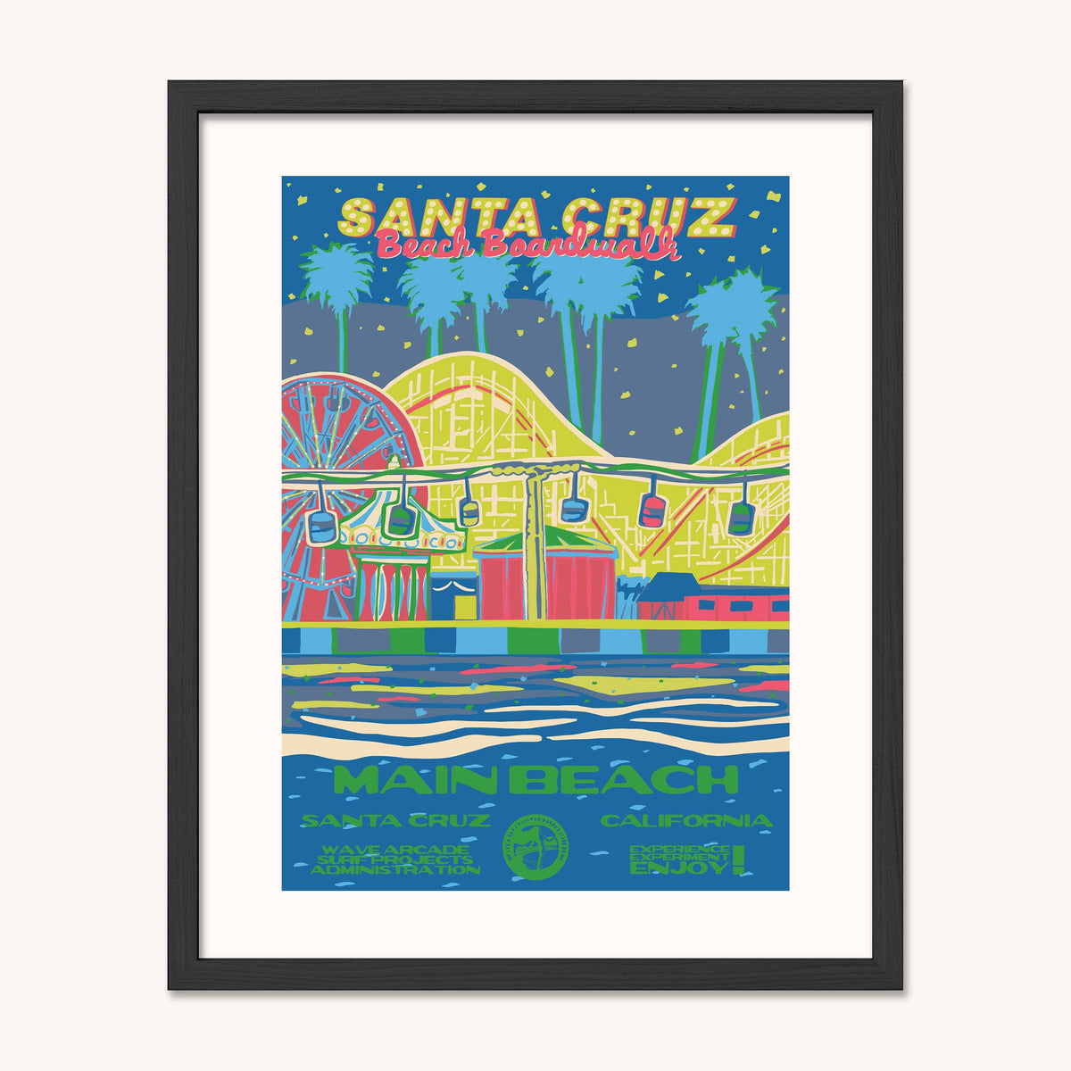 Santa Cruz Beach Boardwalk/Main Beach WPA Surf Poster | Vintage Santa Cruz Travel Poster Art Print: Unframed / 11x14