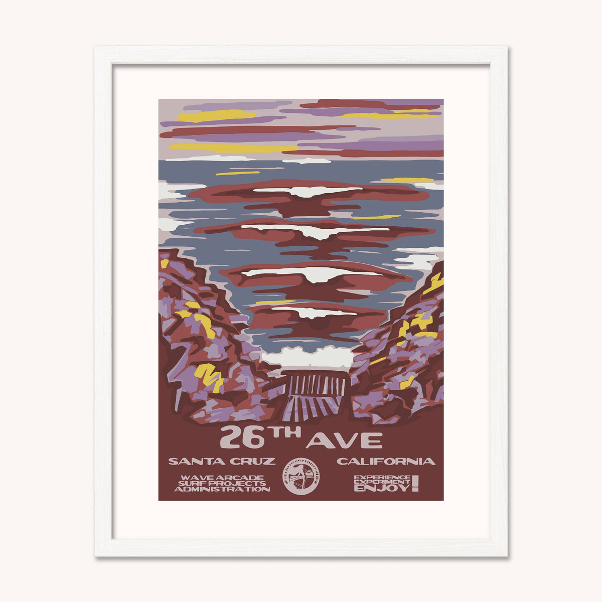 26th Avenue Beach WPA Surf Poster | Vintage Santa Cruz Travel Poster Art Print: Unframed / 11x14