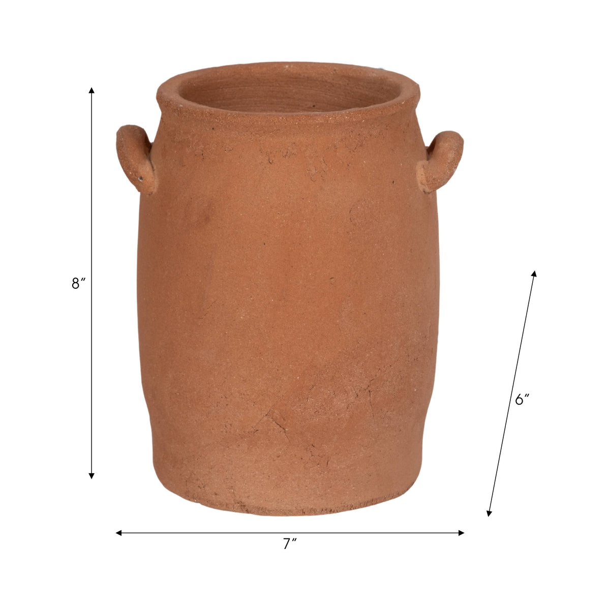 Terracotta pot with dimensions on a white background