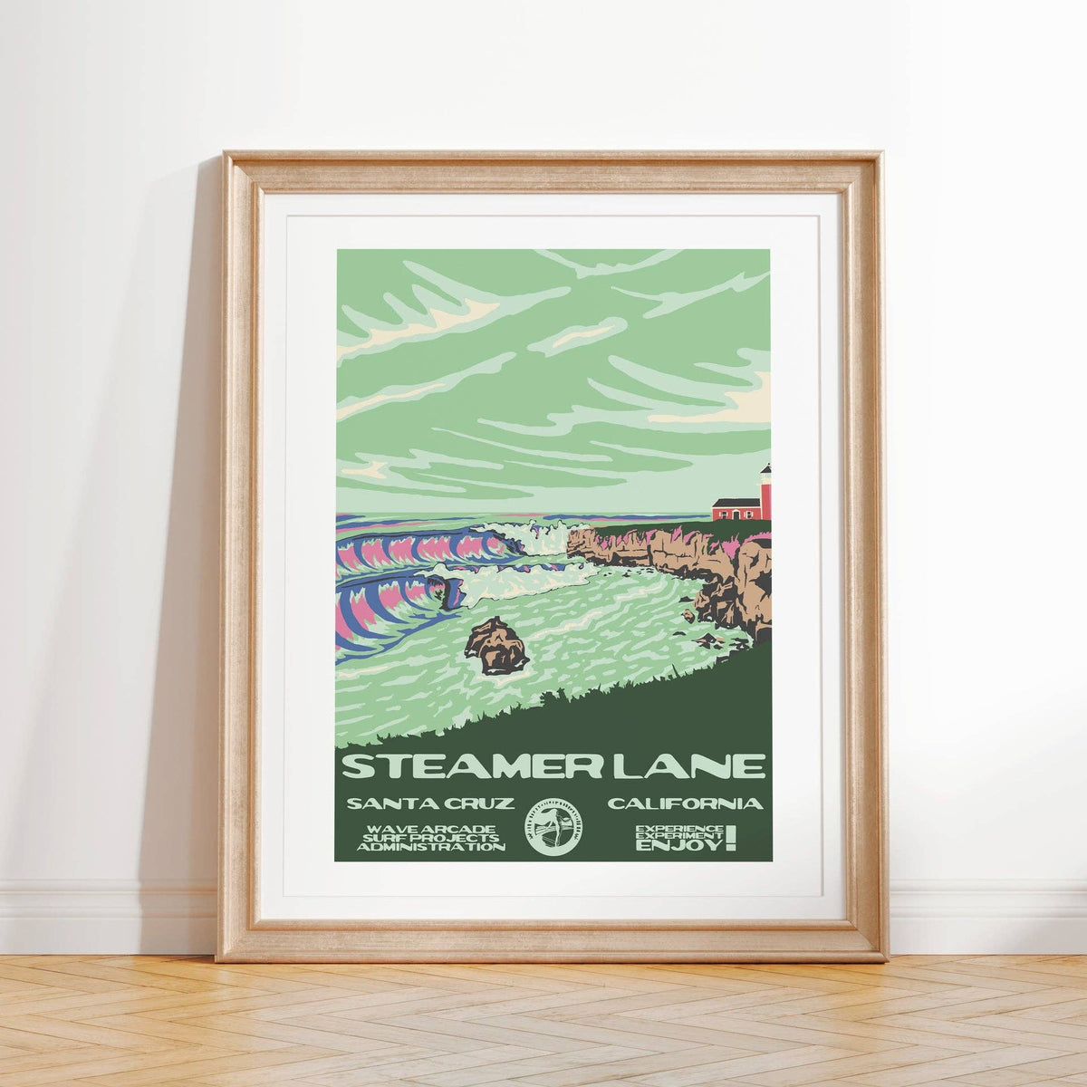 Steamer Lane WPA Surf Poster | Vintage Santa Cruz Travel Poster Art Print: Unframed / 8x10