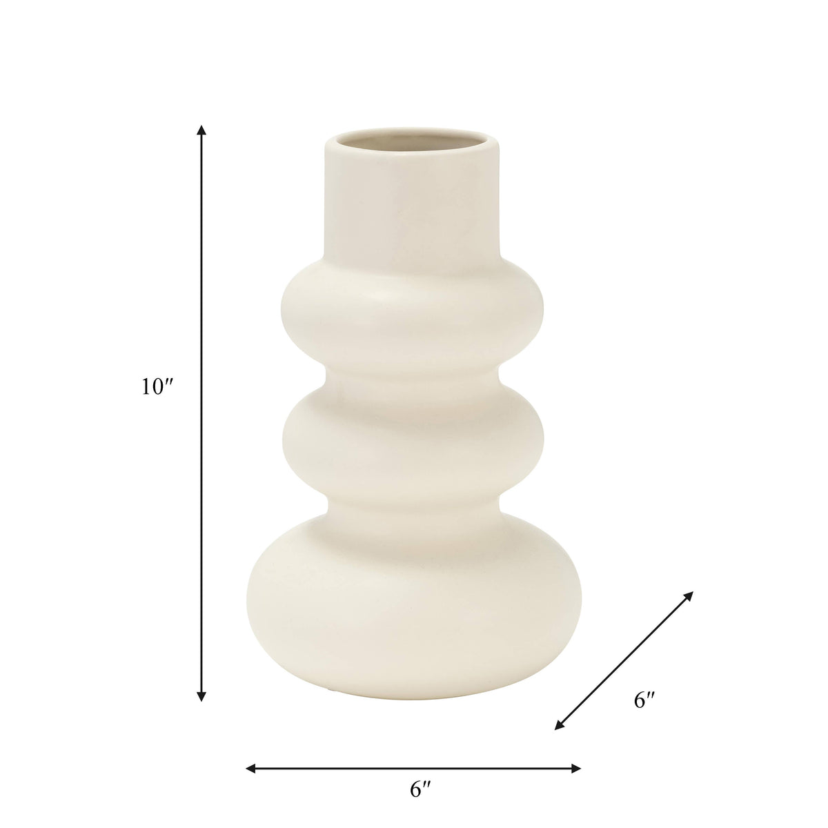 White ceramic vase with dimensions on a white background