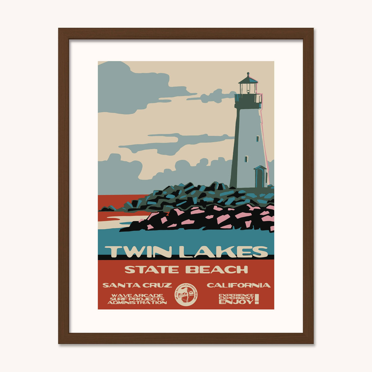 Twin Lakes State Beach WPA Surf Poster | Vintage Santa Cruz Travel Poster Art Print: Unframed / 8x10