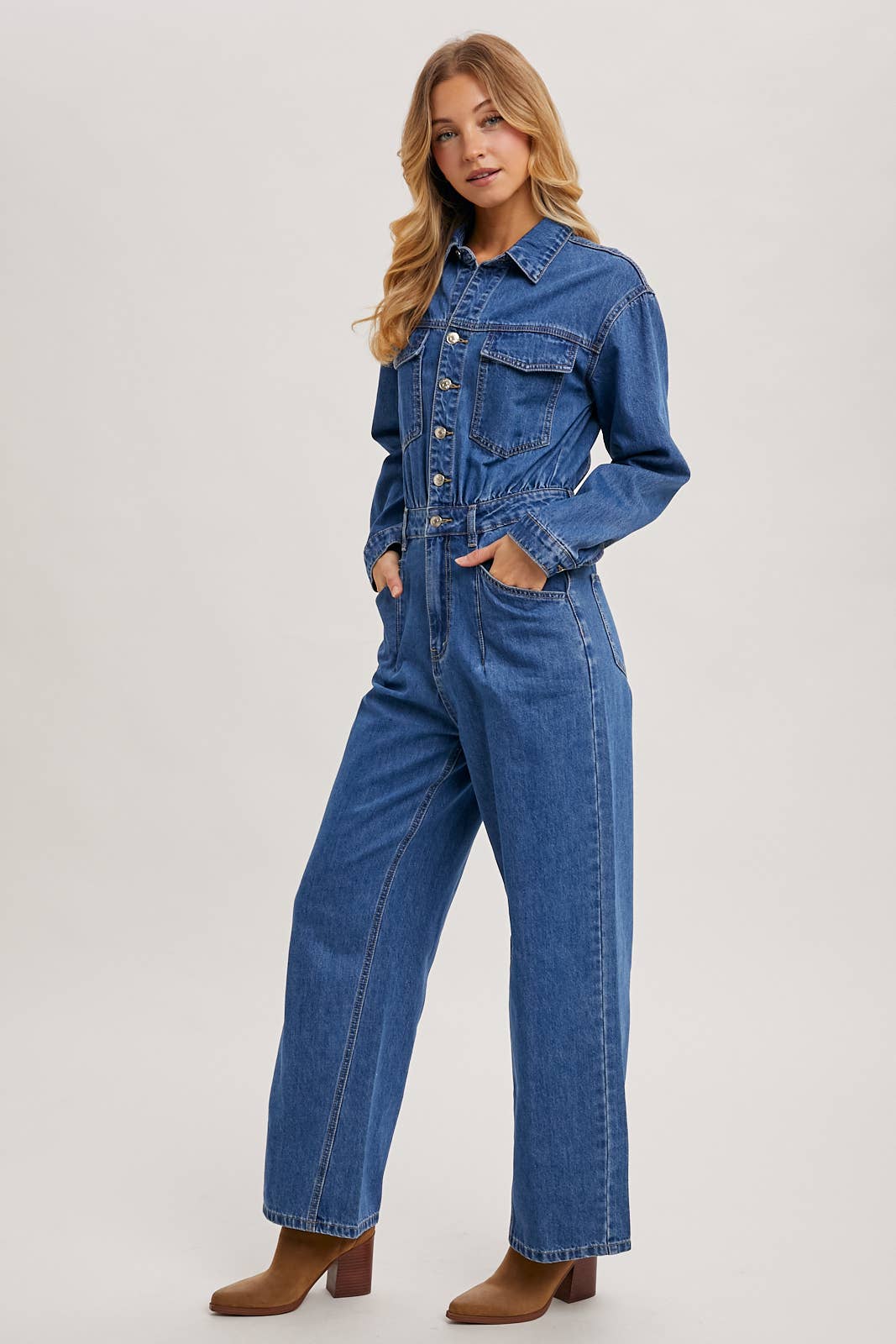 La Brea Denim Straight Leg Jumpsuit / L