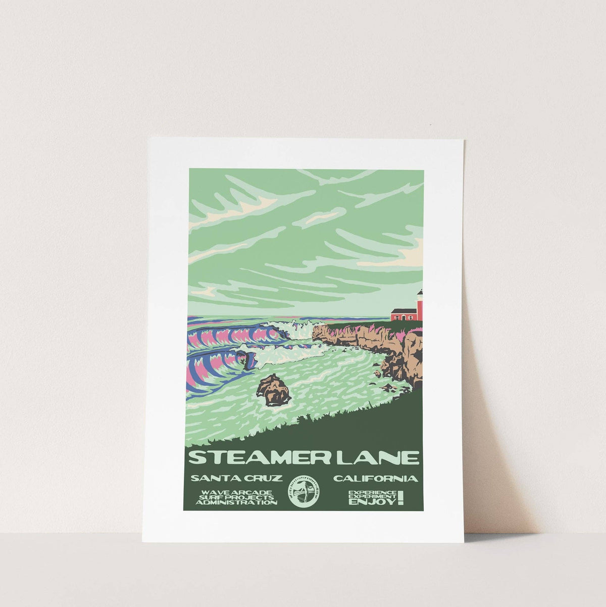 Steamer Lane WPA Surf Poster | Vintage Santa Cruz Travel Poster Art Print: Unframed / 16x20