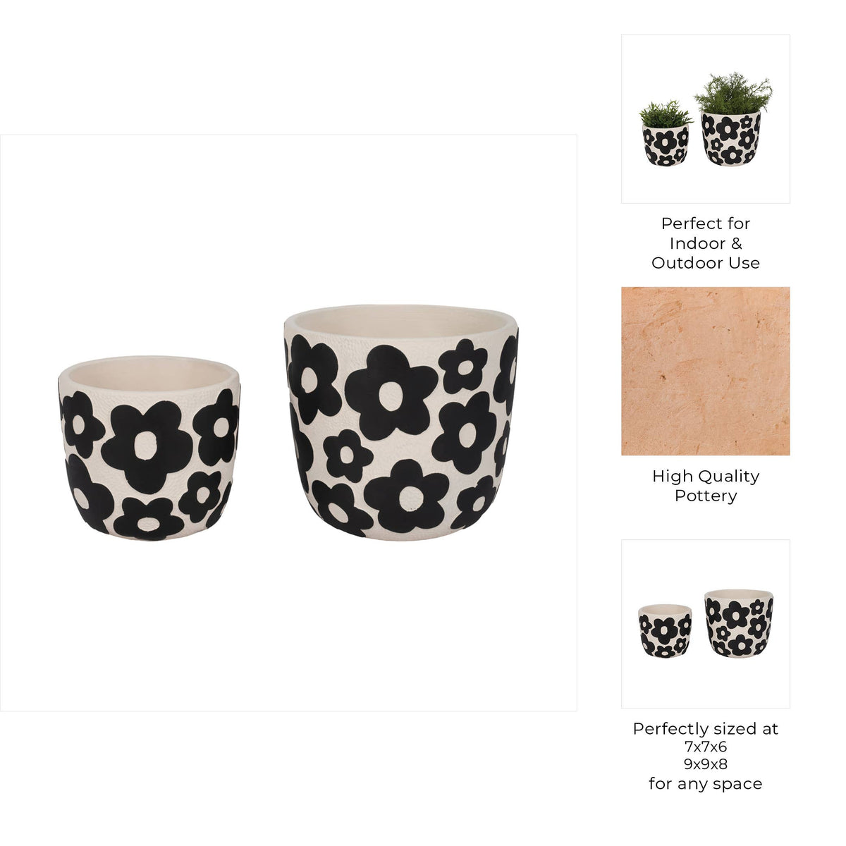 Ceramic Flower Power Planter – Black (9″)