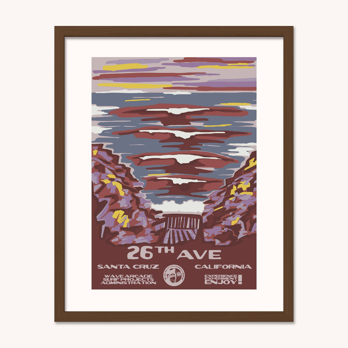 26th Avenue Beach WPA Surf Poster | Vintage Santa Cruz Travel Poster Art Print: Unframed / 11x14