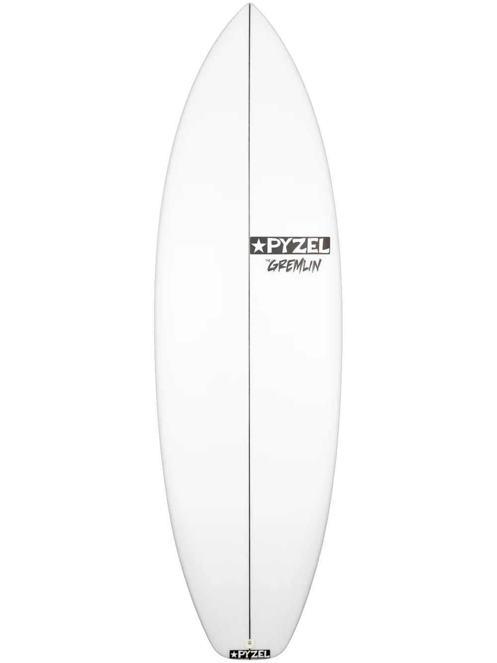 White surfboard with 'Pyzel' branding on a white background