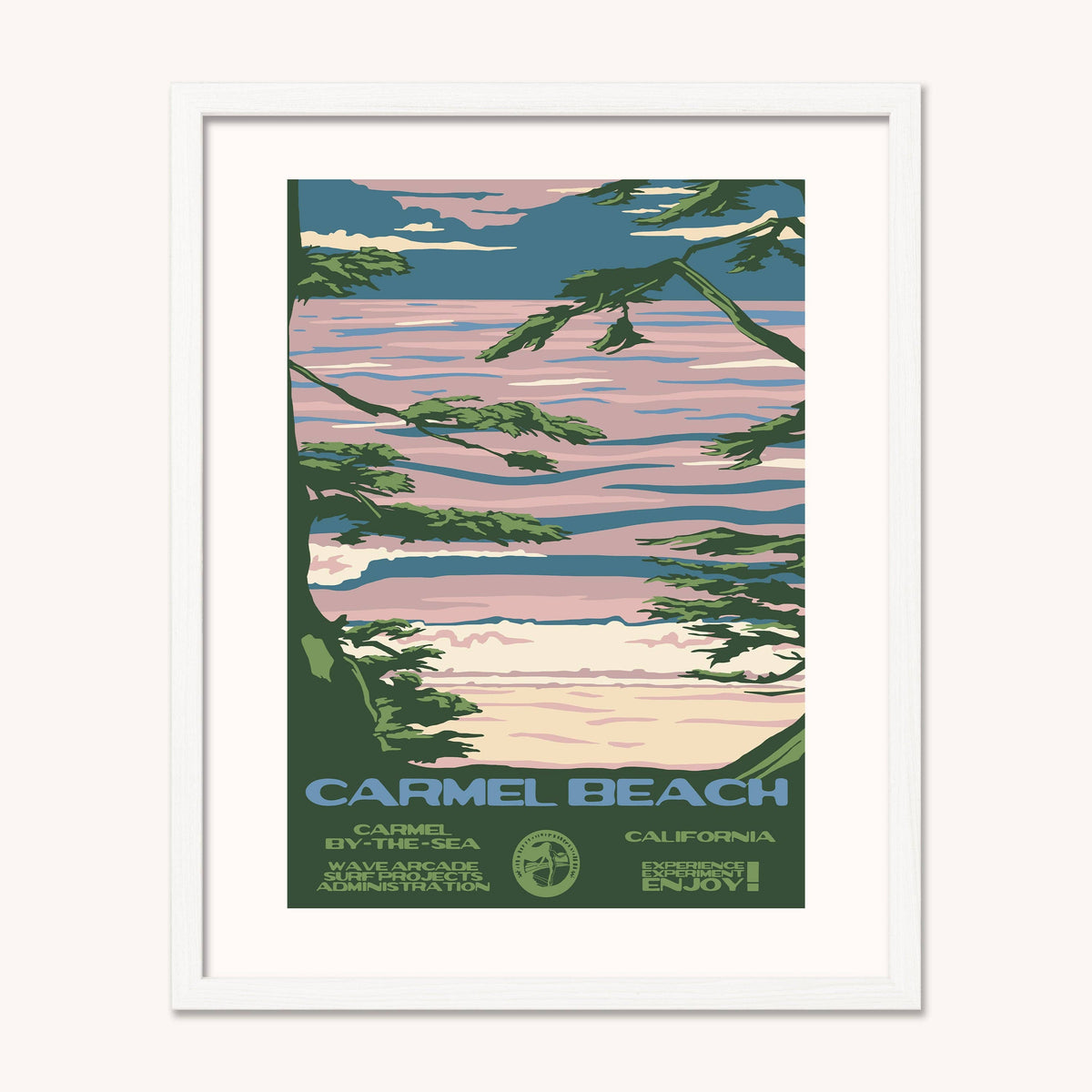 Carmel Beach WPA Surf Poster | Vintage Carmel Travel Poster Art Print: Unframed / 8x10