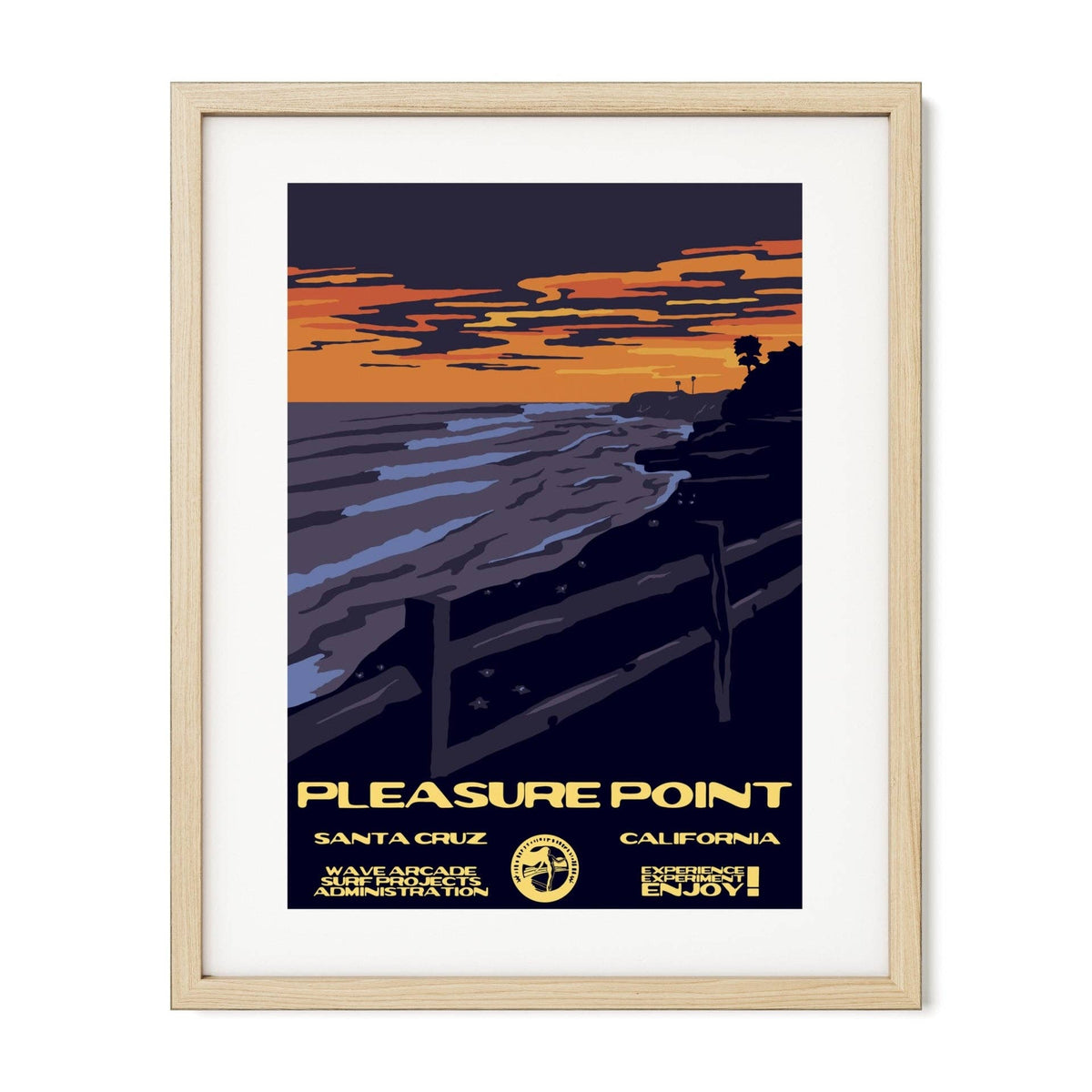 Pleasure Point WPA Surf Poster | Vintage Santa Cruz Travel Poster Art Print: Unframed / 16x20