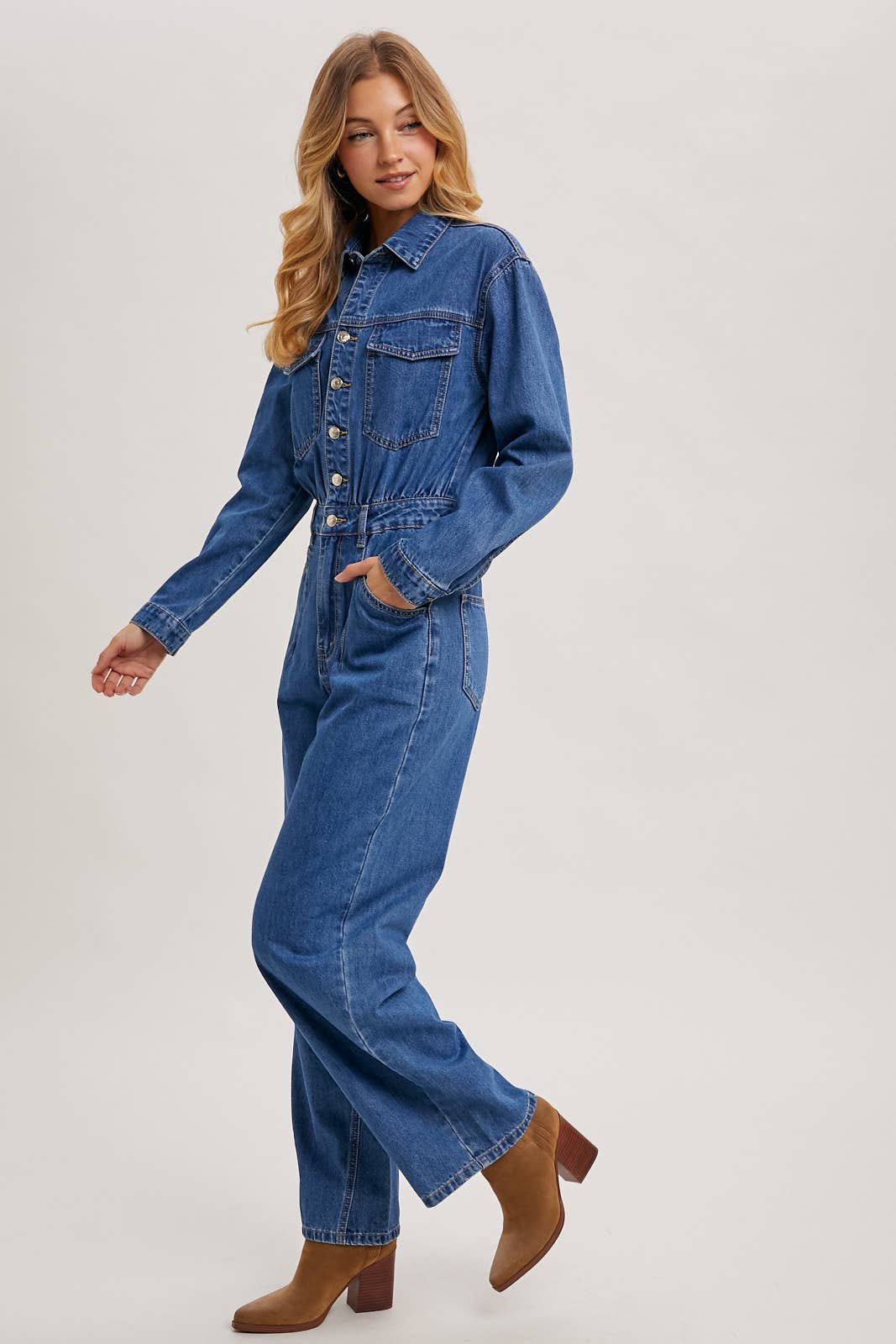 La Brea Denim Straight Leg Jumpsuit / L
