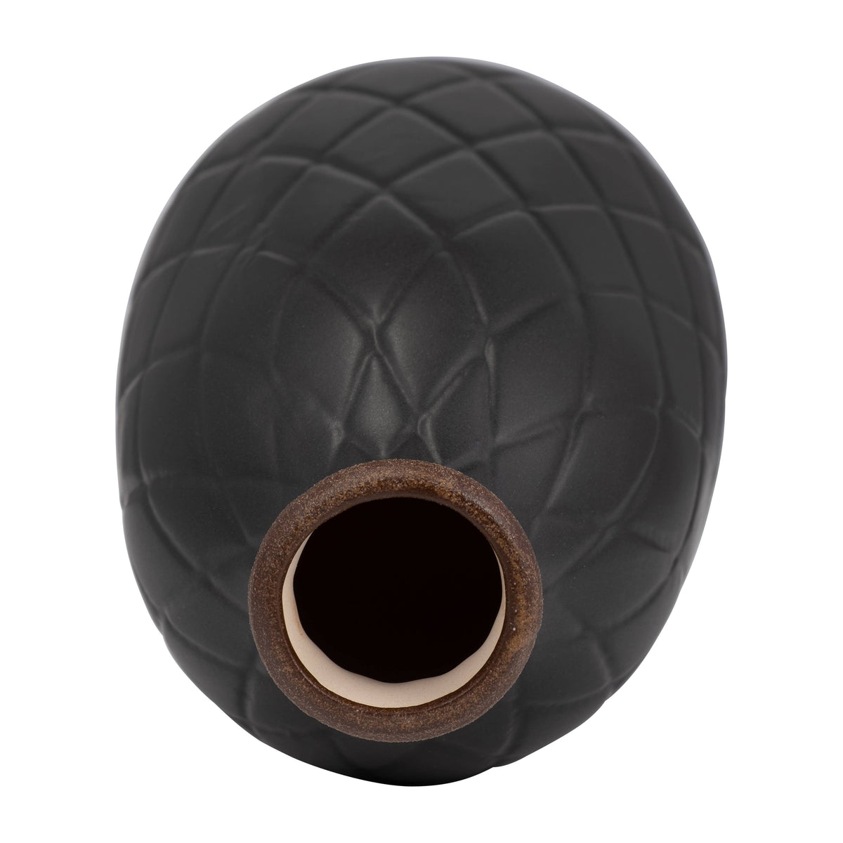 Black textured vase on a white background