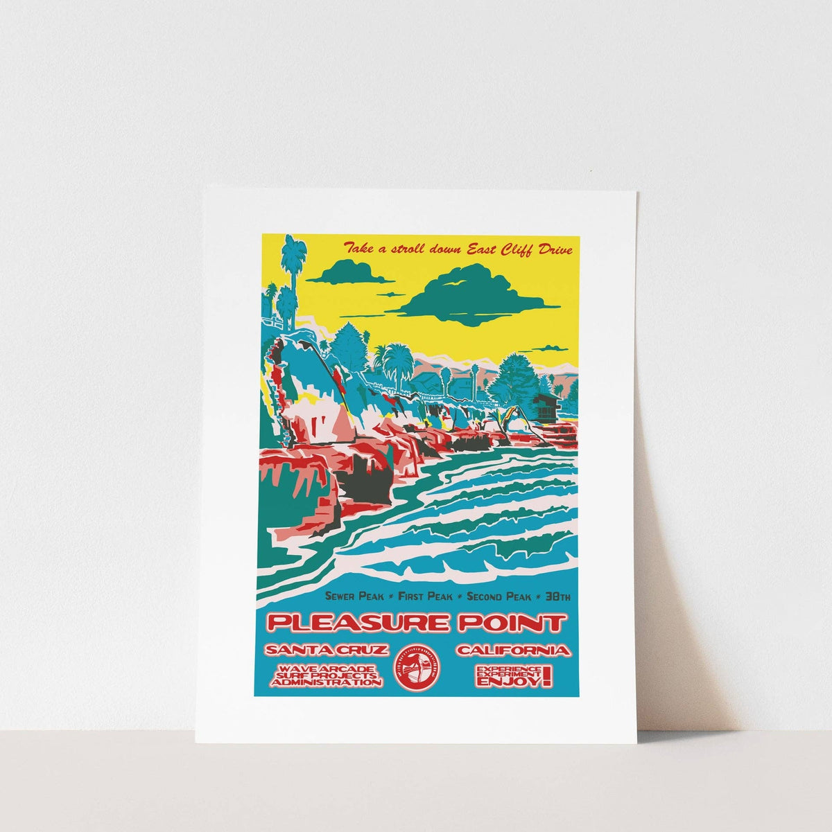Pleasure Point (Version 2) WPA Surf Poster | Vintage Santa Cruz Travel Poster Art Print: Unframed / 8x10