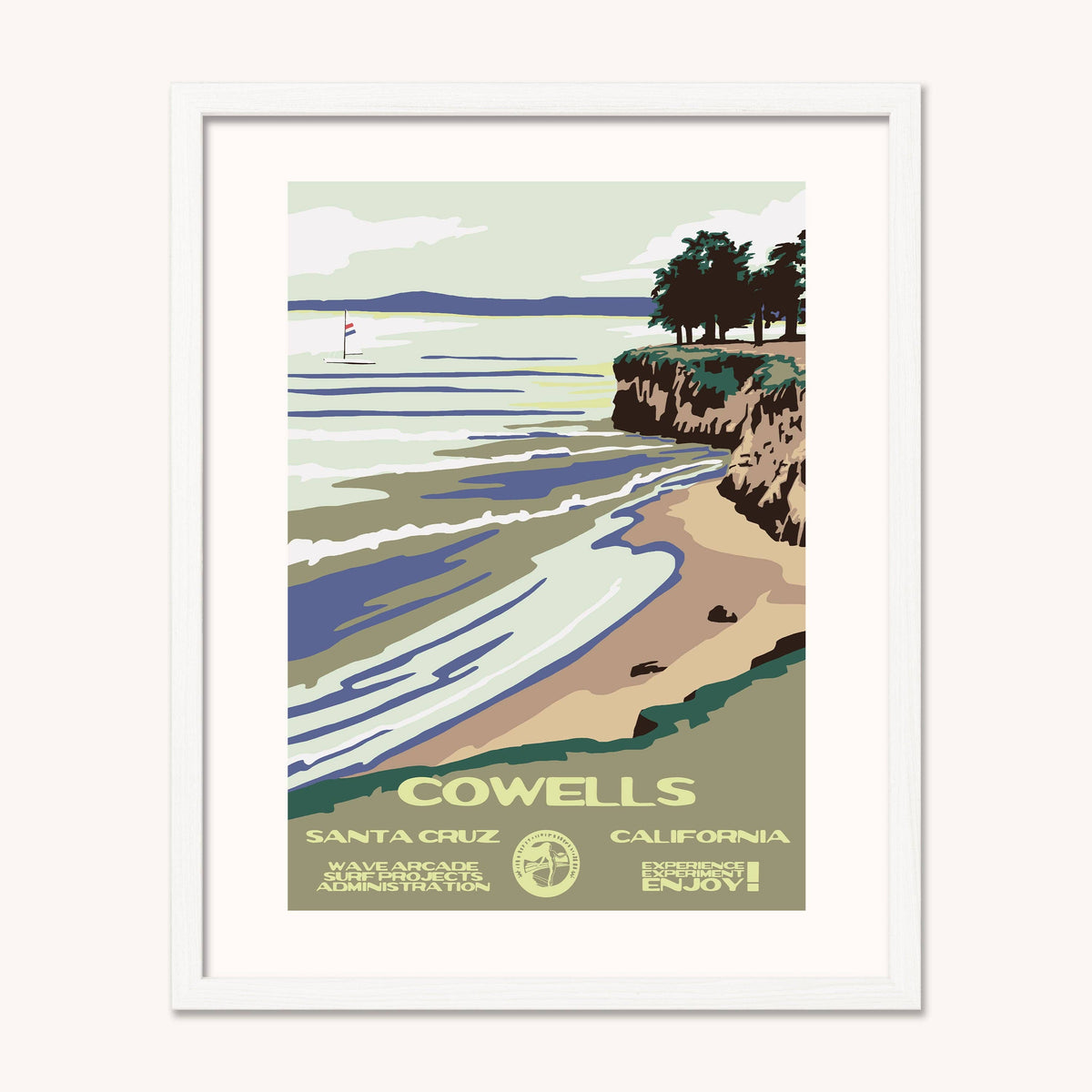 Cowells WPA Surf Poster | Vintage Santa Cruz Travel Poster Art Print: Unframed / 11x14