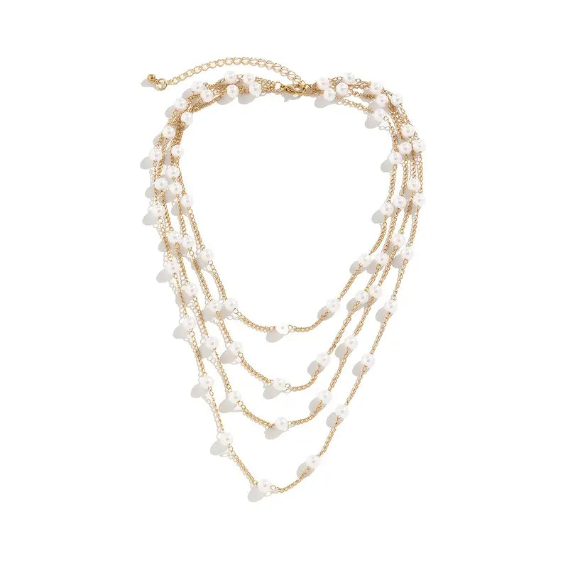 Gold And Pearl 4 Strand Necklace