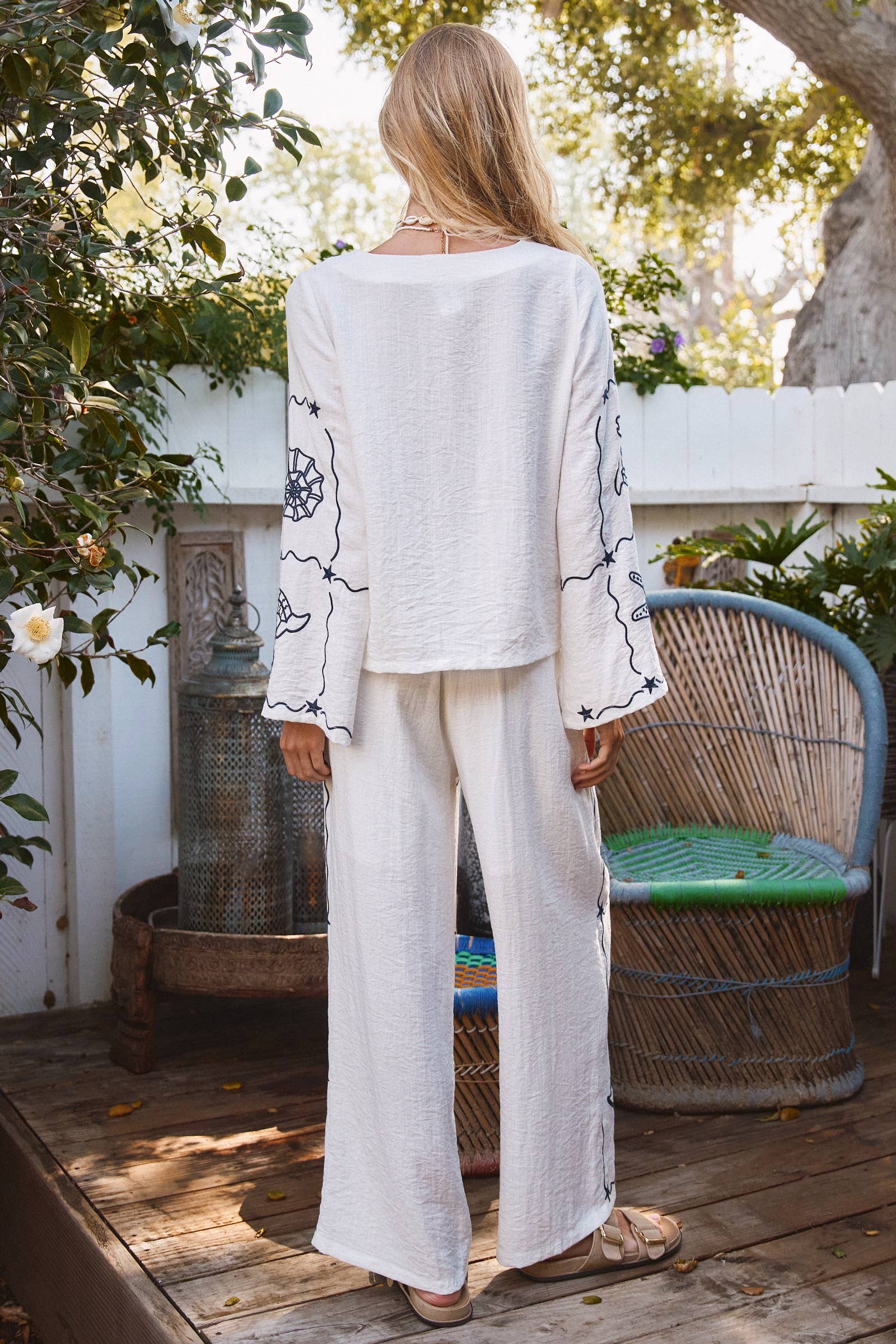 Seashell Embroidered Pants