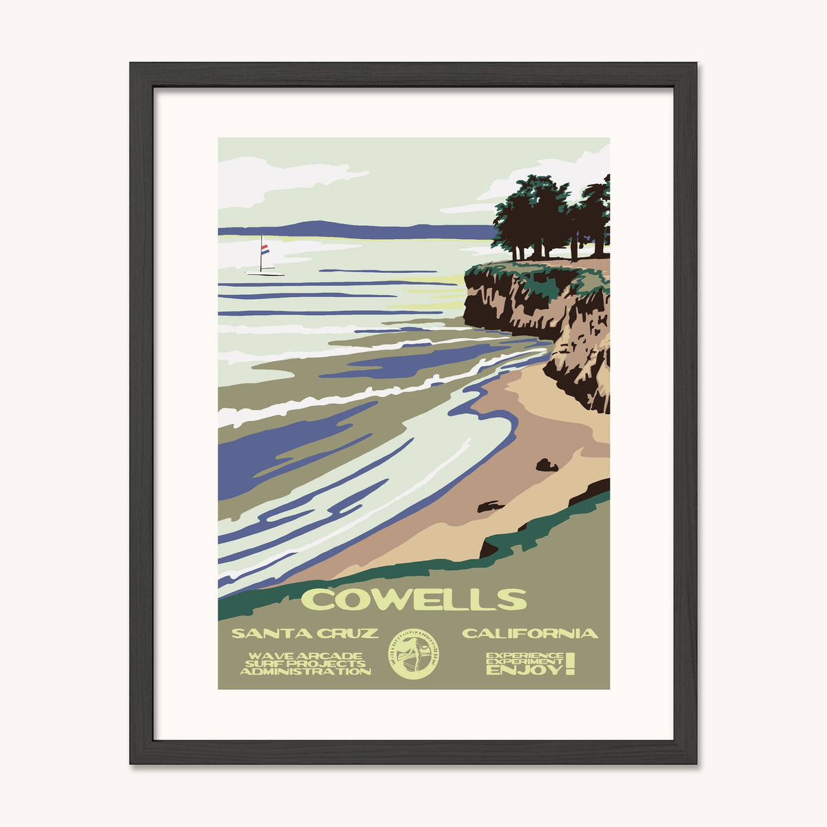 Cowells WPA Surf Poster | Vintage Santa Cruz Travel Poster Art Print: Unframed / 8x10