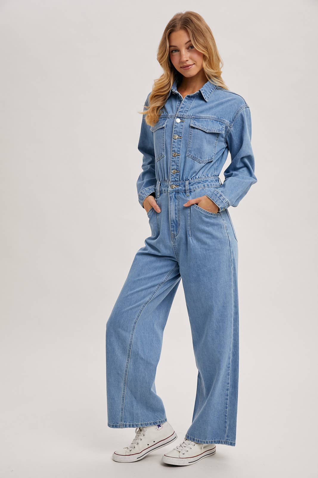La Brea Denim Straight Leg Jumpsuit / L