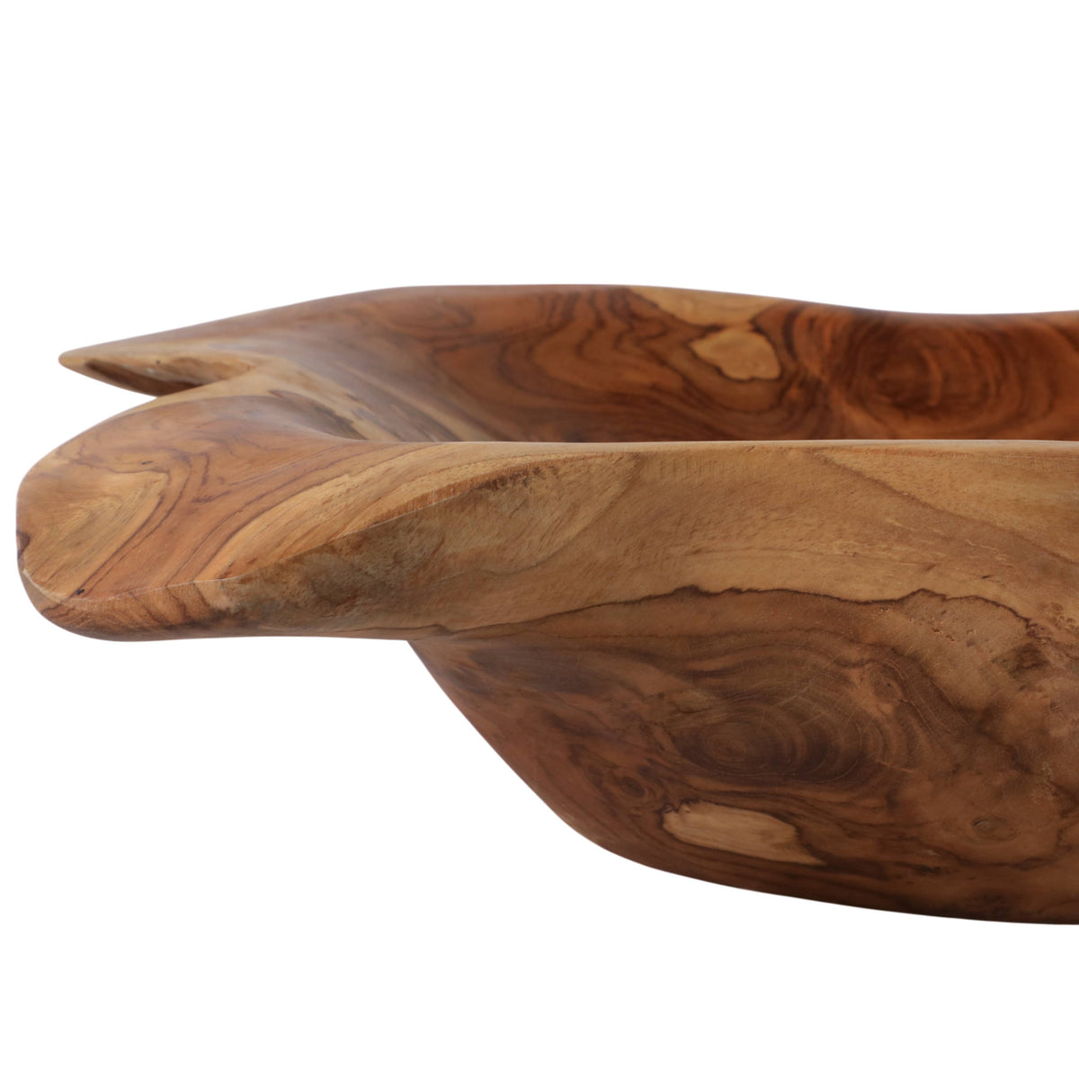 Wooden bowl with natural grain and texture on a white background