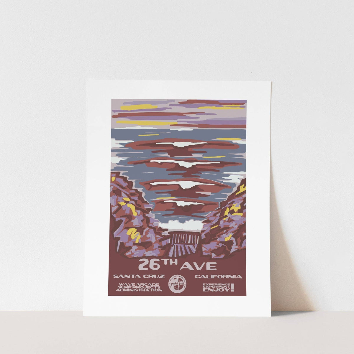 26th Avenue Beach WPA Surf Poster | Vintage Santa Cruz Travel Poster Art Print: Unframed / 11x14