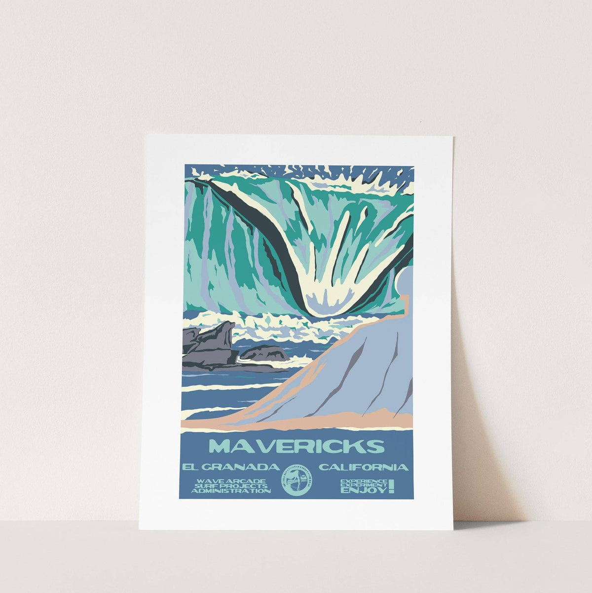 Mavericks WPA Surf Poster | Vintage El Granada Travel Poster Art Print: Unframed / 11x14