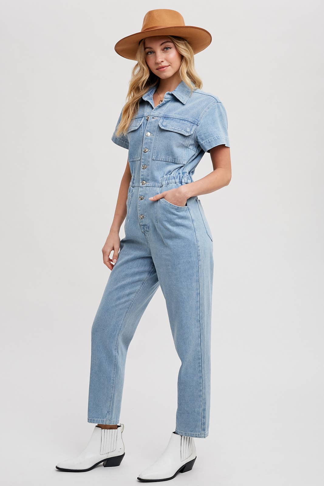 Soquel Denim Tapered Leg Jumpsuit / M