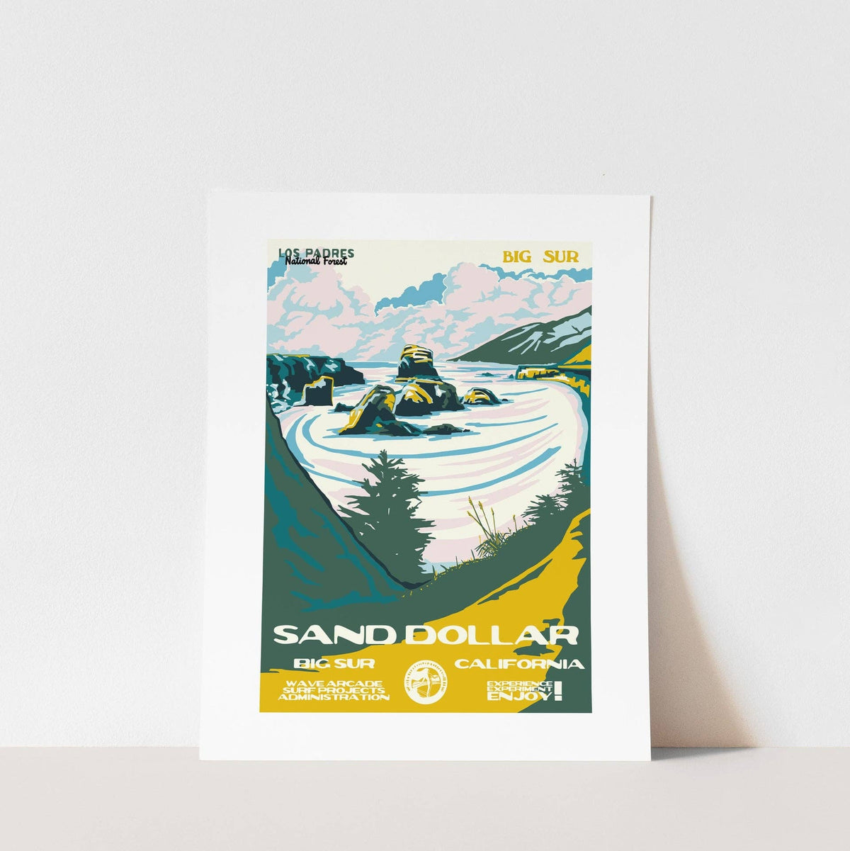Sand Dollar Beach, Big Sur WPA Surf Poster | Vintage Big Sur Travel Poster Art Print: Unframed / 11x14