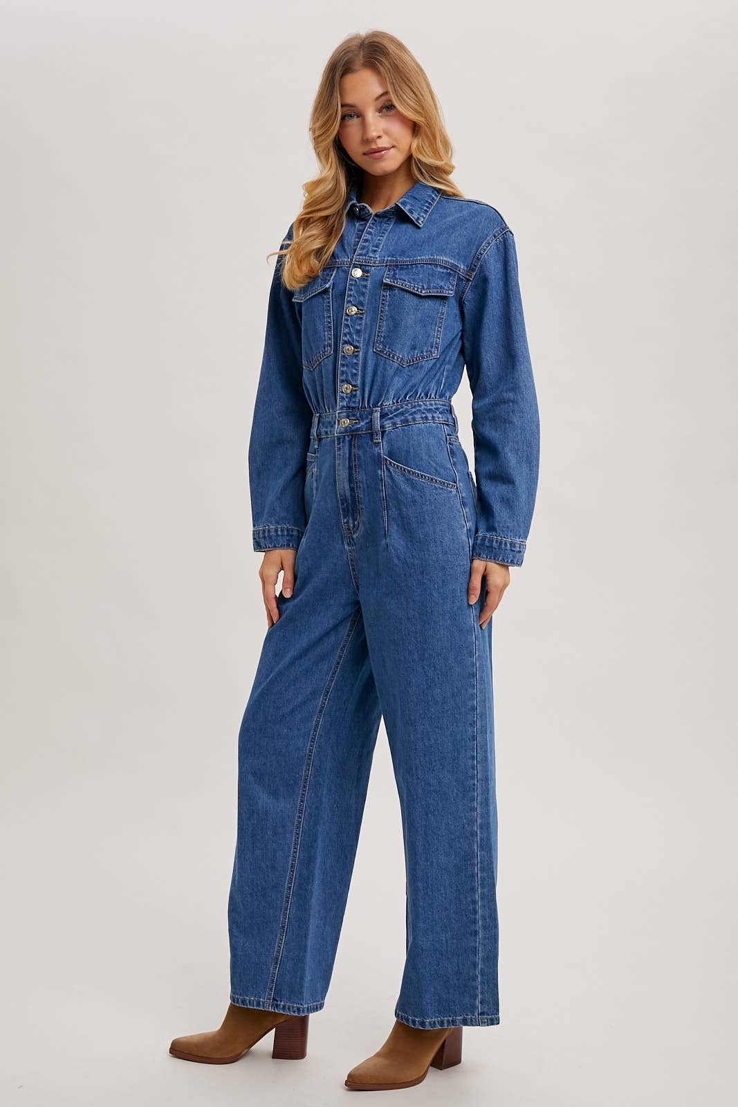 La Brea Denim Straight Leg Jumpsuit / L