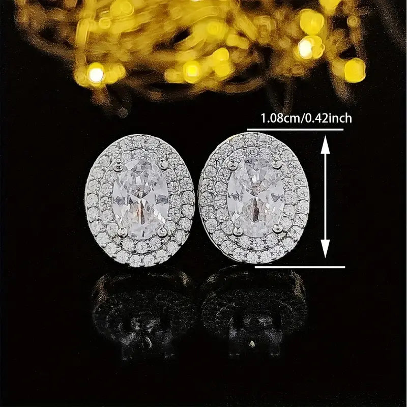 Oval Zircon And Crystal Earrings