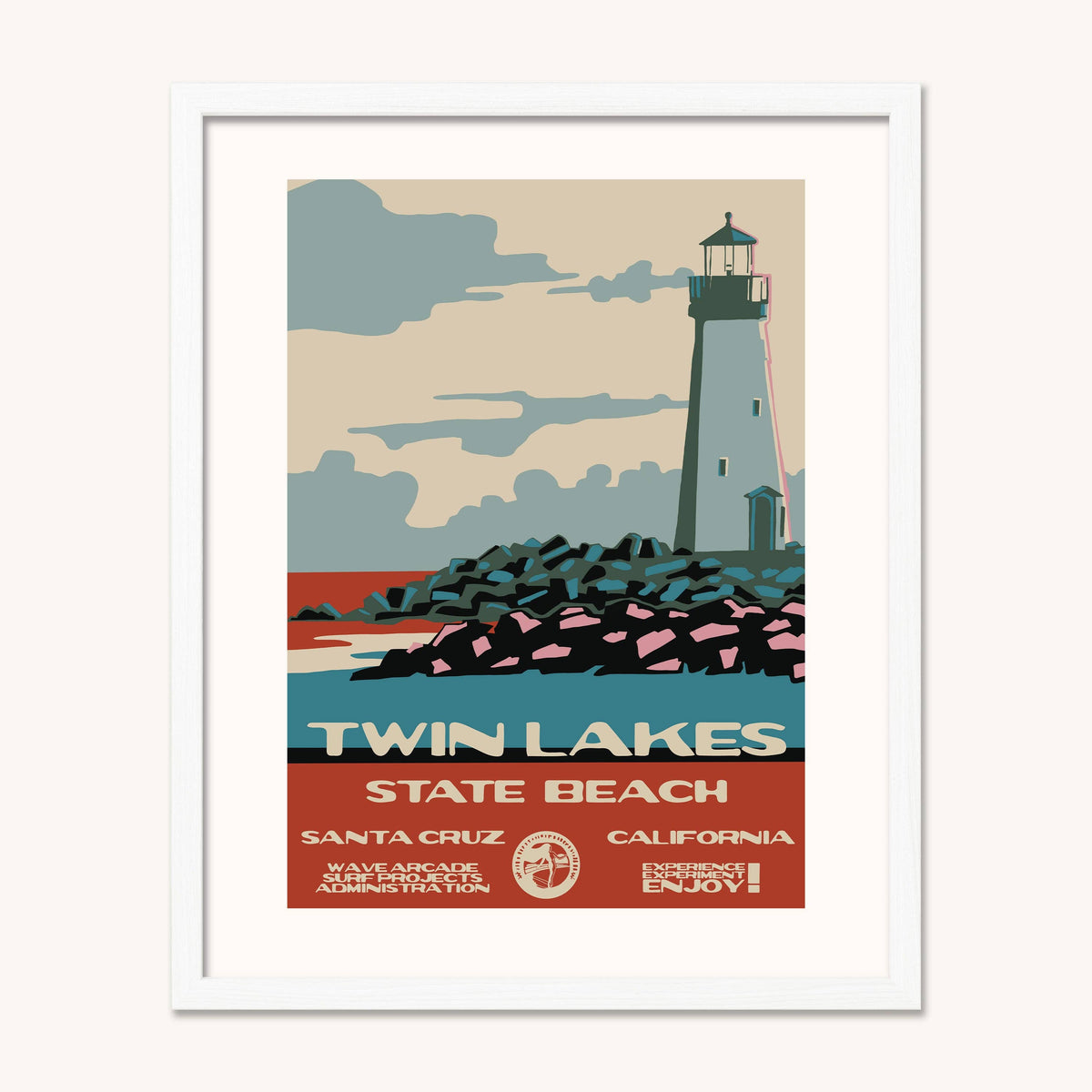 Twin Lakes State Beach WPA Surf Poster | Vintage Santa Cruz Travel Poster Art Print: Unframed / 8x10
