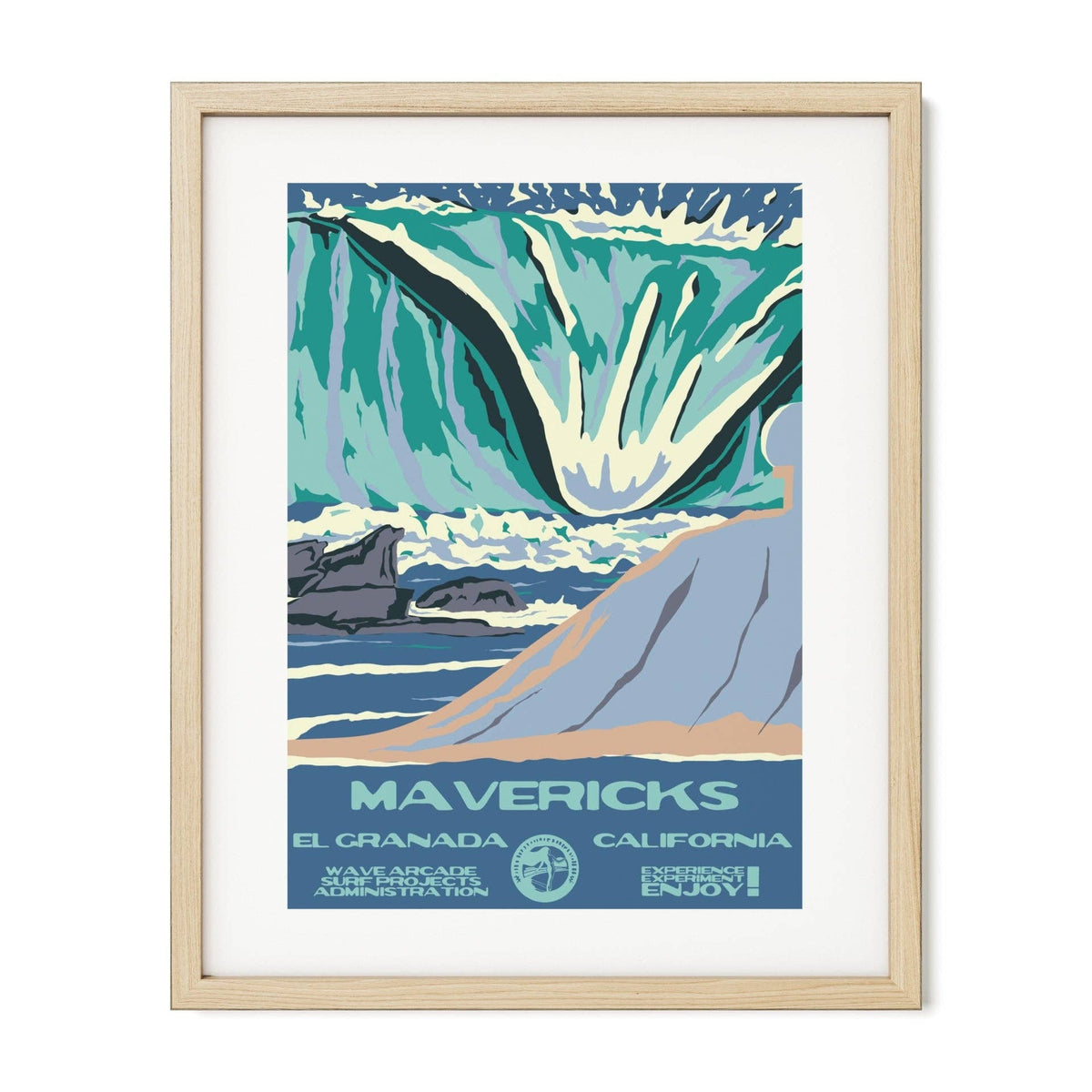 Mavericks WPA Surf Poster | Vintage El Granada Travel Poster Art Print: Unframed / 11x14