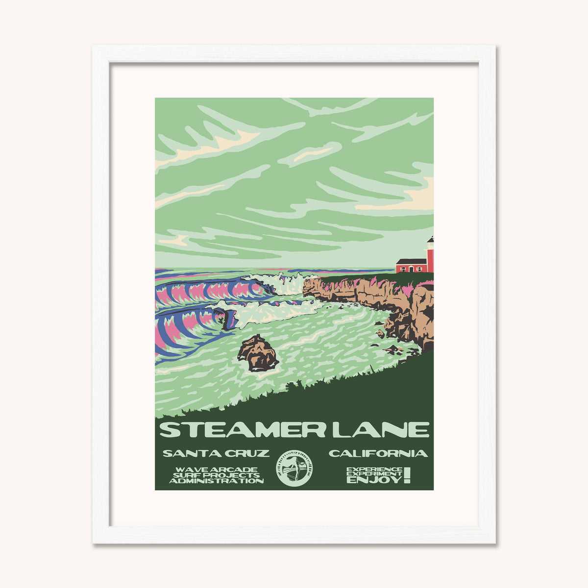 Steamer Lane WPA Surf Poster | Vintage Santa Cruz Travel Poster Art Print: Unframed / 16x20
