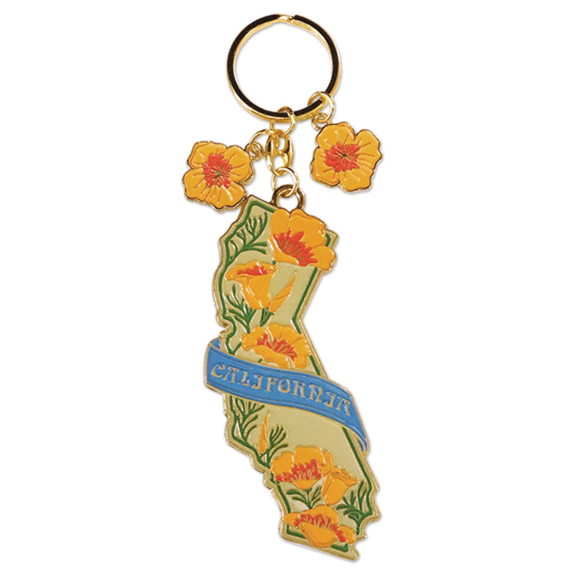 Keychain shaped like California with floral design on a white background