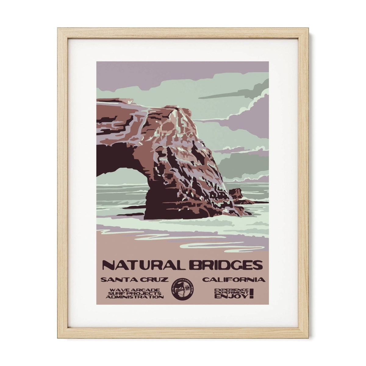 Natural Bridges WPA Surf Poster | Vintage Santa Cruz Travel Poster Art Print: Unframed / 8x10