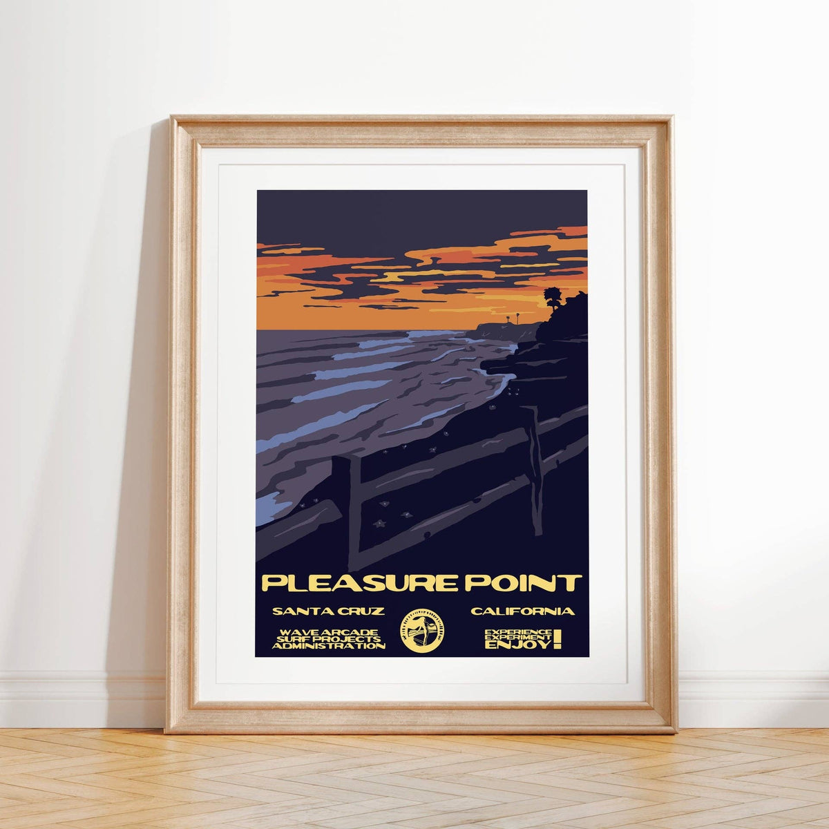 Pleasure Point WPA Surf Poster | Vintage Santa Cruz Travel Poster Art Print: Unframed / 8x10